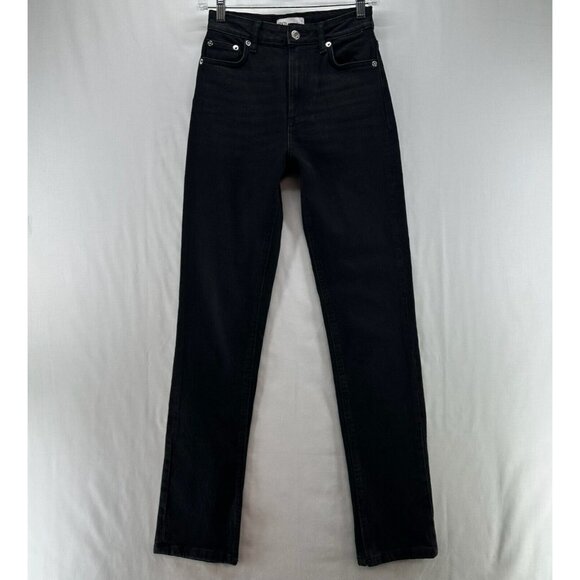 Zara Denim - ZARA Jeans Womens Size 2 High Rise Straight Stretch Dark Washed Denim Black